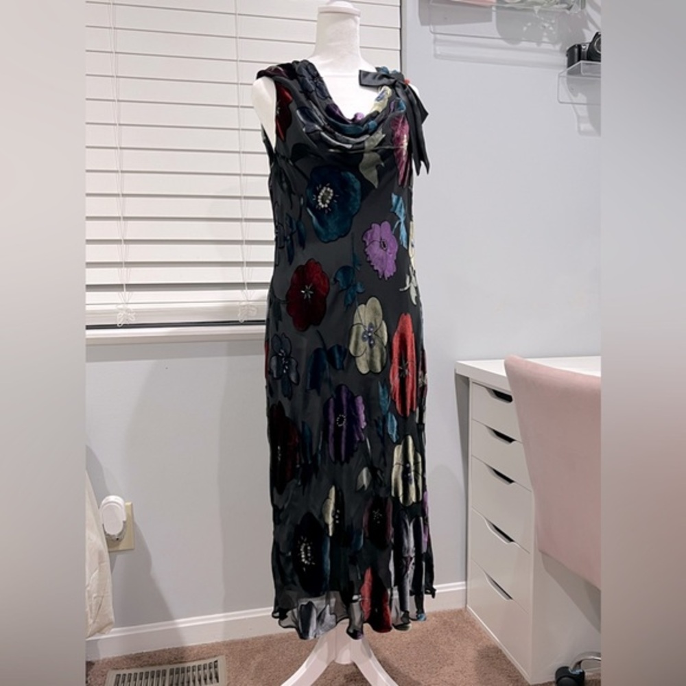 Vintage Adrianna Papell 35% Silk Midi Dress - Fits Like Size‎ L